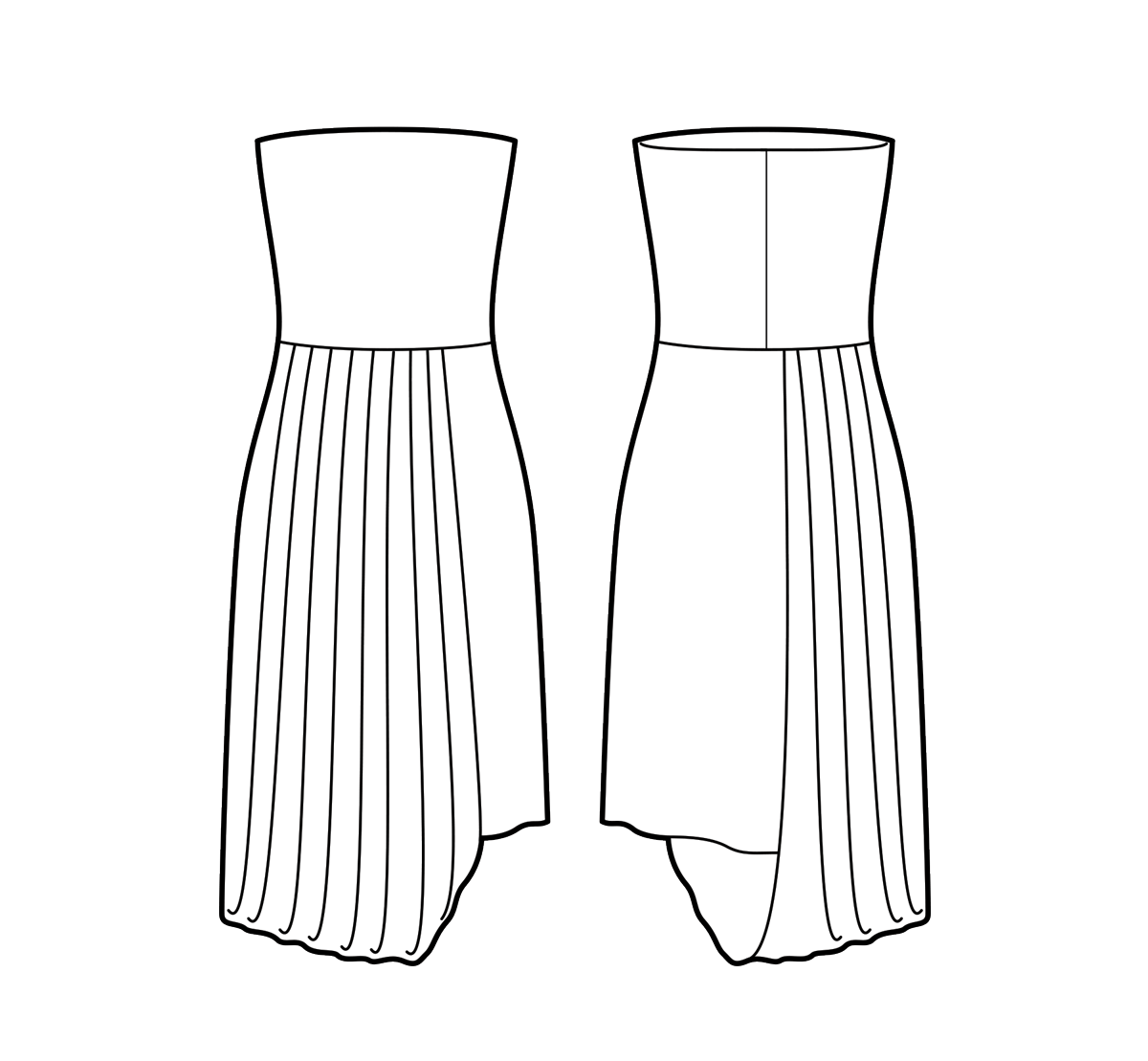 Strapless jersey dress with asymmetrical draped skirt