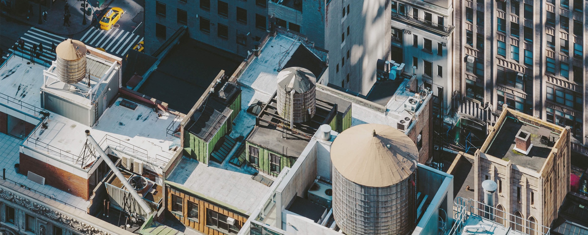 Manhattan rooftops with water towers